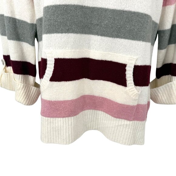 STYLE & CO STRIPED COWL NECK SWEATER W/ POCKET PINK MAROON GRAY IVORY - XL - Picture 2 of 5